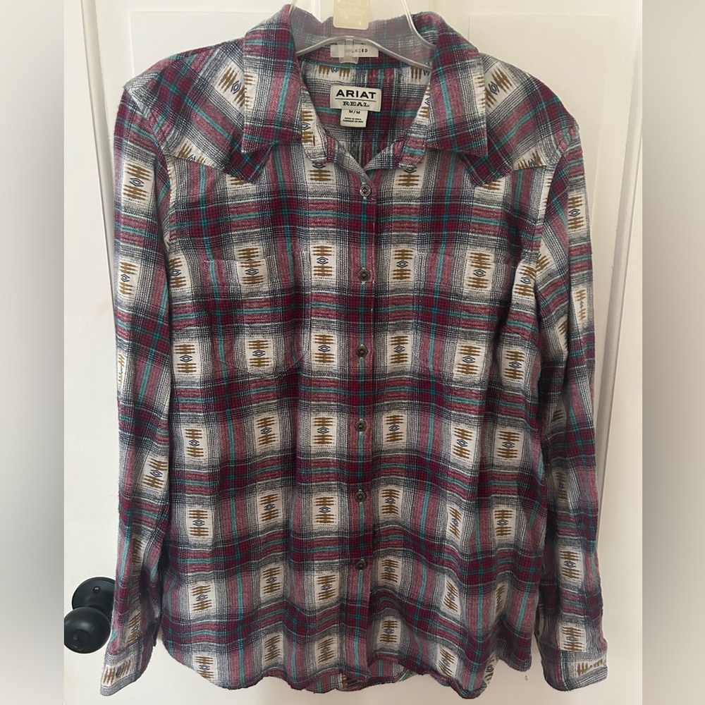 ARIAT WOMENS REAL RELAXED FIT PLAID BUTTON DOWN WESTERN SHIRT SIZE MEDIUM
